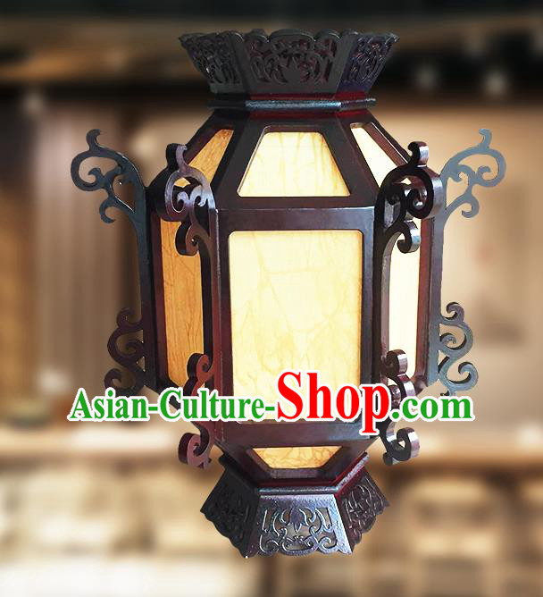 China Classical Hexagon Lanterns Vintage Palace Lantern Traditional Light Lamp Handmade Wood Hanging Lantern