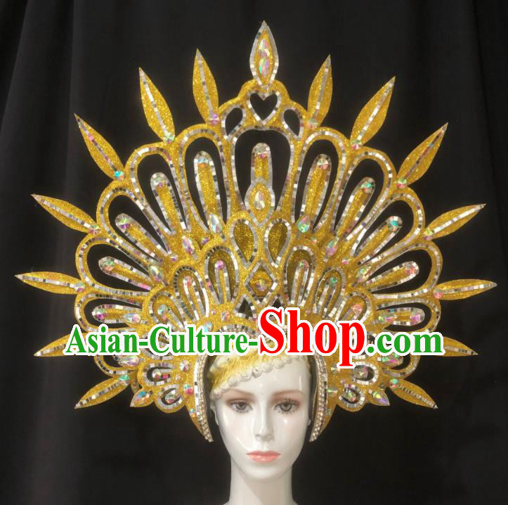 Handmade Samba Dance Hair Accessories Stage Show Golden Royal Crown Halloween Cosplay Deluxe Headwear Brazil Carnival Giant Hat