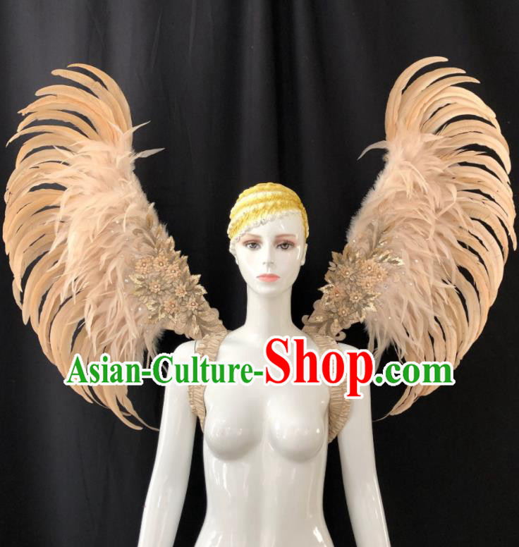 Professional Opening Dance Wings Miami Deluxe Champagne Feathers Back Accessories Brazilian Carnival Catwalks Props