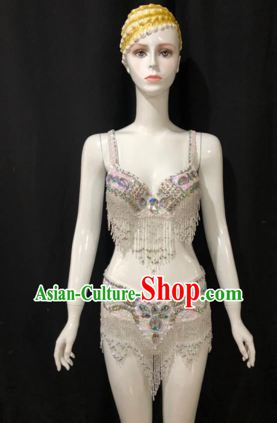 Custom Samba Dance White Uniforms Brazilian Carnival Parade Costumes Opening Show Clothing Woman Catwalks Swimwear