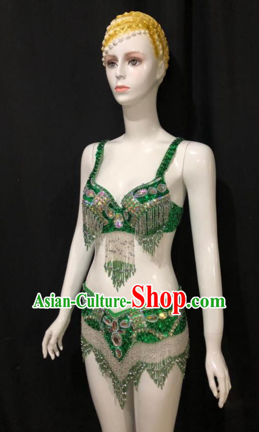 Custom Woman Catwalks Sexy Swimwear Samba Dance Green Uniforms Brazilian Carnival Costumes Opening Show Clothing