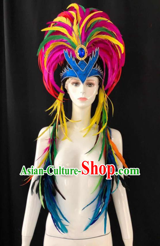 Handmade Samba Dance Hair Accessories Rio Carnival Feather Headdress Stage Show Royal Crown Halloween Cosplay Tribal Chief Headpiece