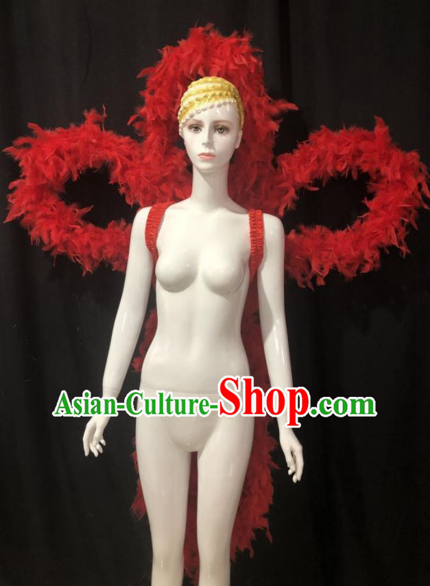 Professional Catwalks Deluxe Red Feathers Back Accessories Brazilian Carnival Props Opening Dance Butterfly Wings Decorations