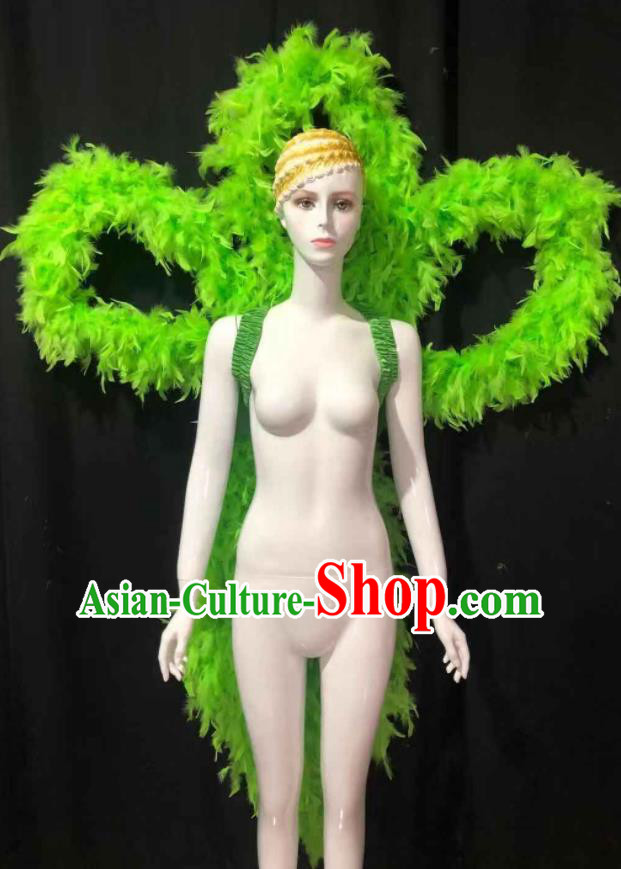Professional Brazilian Carnival Props Opening Dance Butterfly Wings Decorations Catwalks Deluxe Green Feathers Back Accessories
