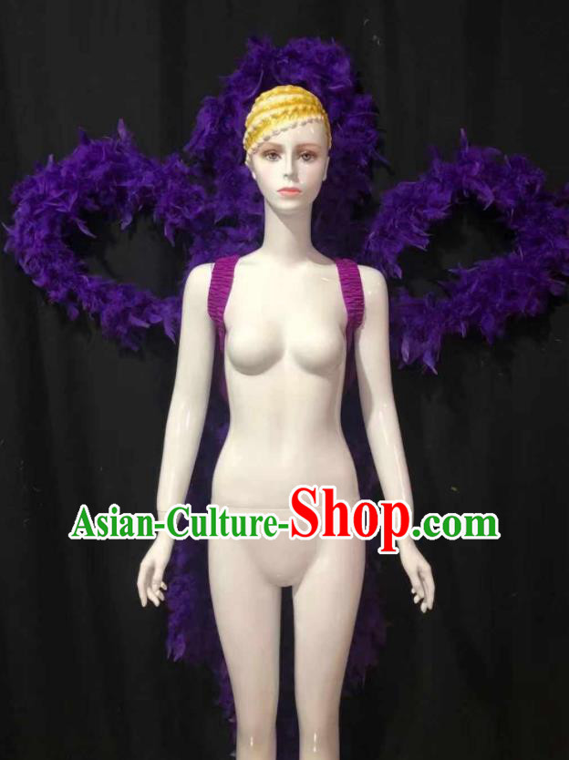 Professional Brazilian Carnival Parade Props Samba Dance Purple Feathers Decorations Catwalks Deluxe Butterfly Wings Back Accessories