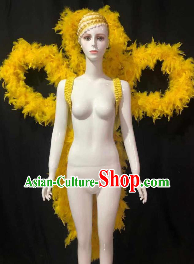 Professional Samba Dance Deluxe Butterfly Wings Accessories Catwalks Props Brazilian Carnival Parade Yellow Feather Back Decorations