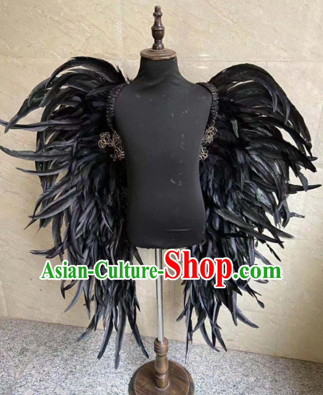 Professional Children Catwalks Props Carnival Performance Black Feather Angel Wings Decorations Stage Show Deluxe Back Accessories