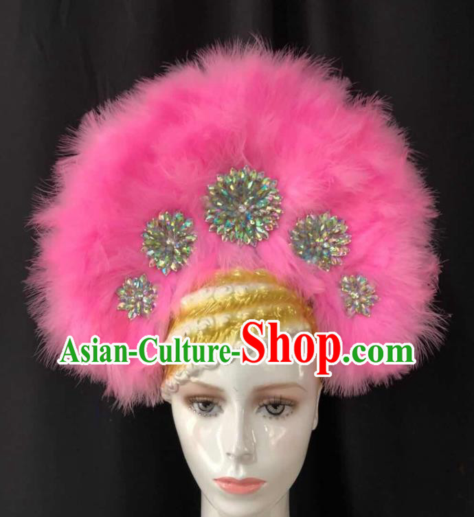 Handmade Halloween Cosplay Headpiece Samba Dance Hair Accessories Rio Carnival Pink Feather Headpiece Stage Show Royal Crown