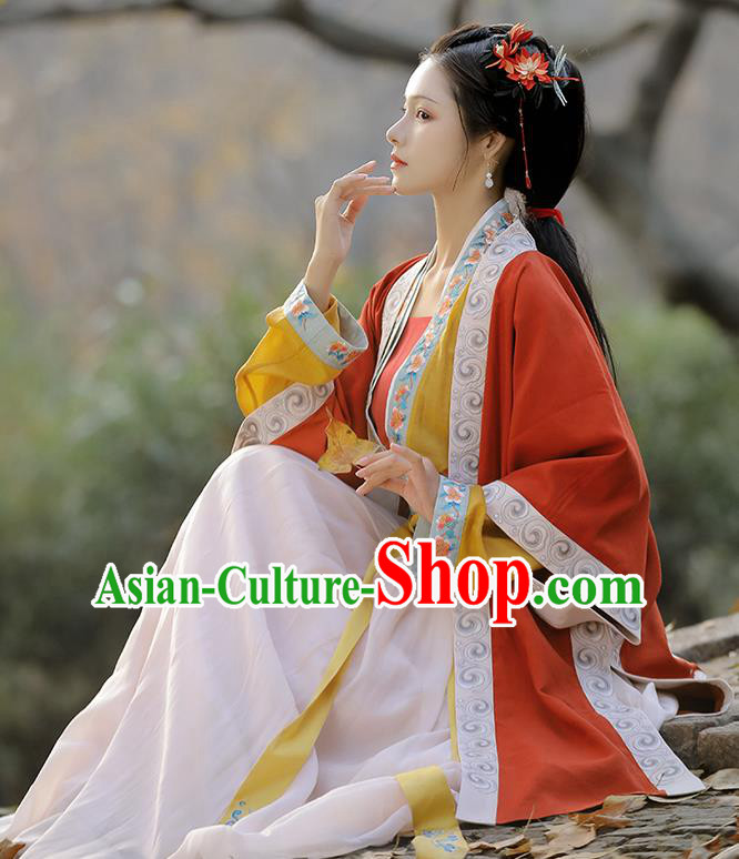 China Ancient Song Dynasty Young Woman Historical Clothing Traditional Hanfu Dress Garment Costumes