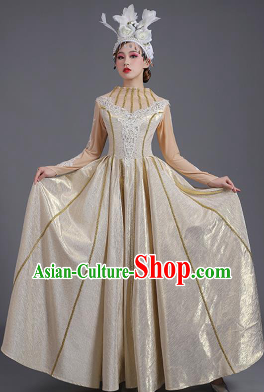 Professional Chorus Group Garment Costume Opening Dance Light Golden Dress China Modern Dance Clothing