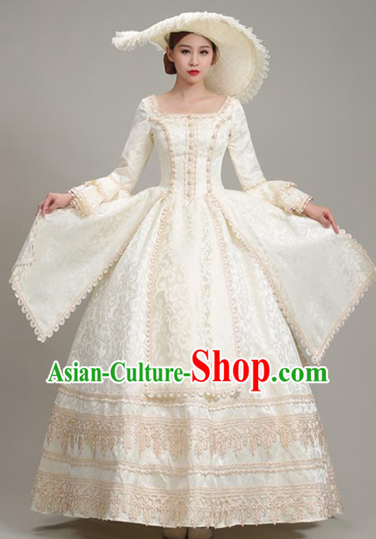 Custom Western Medieval Age Clothing Europe Vintage Full Dress Court Fashion European Noble Woman White Lace Dress