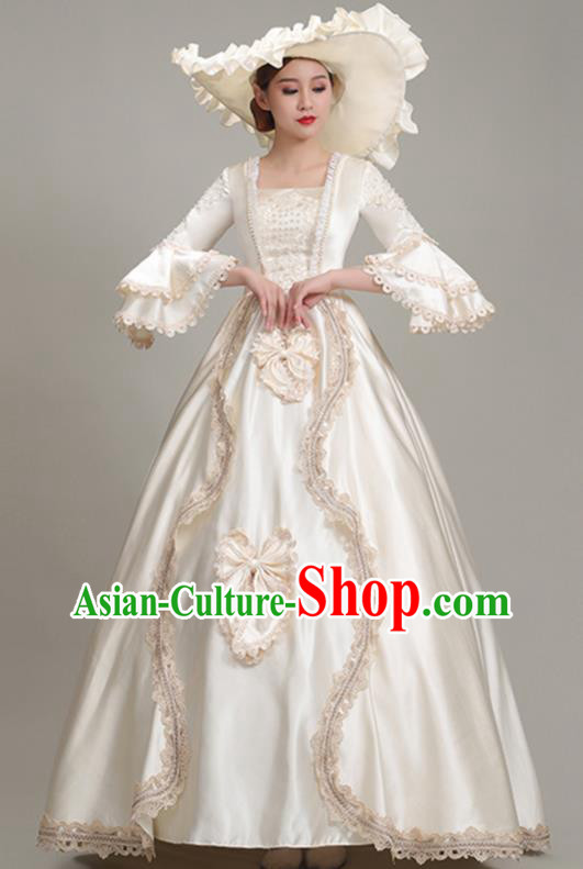 Custom Western Court Fashion European Noble Lady Champagne Satin Dress Medieval Age Clothing Europe Vintage Full Dress