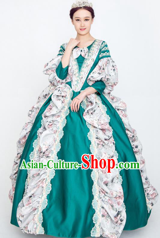 Custom Western Vintage Full Dress Court Fashion European Noble Woman Green Dress Europe Drama Stage Clothing