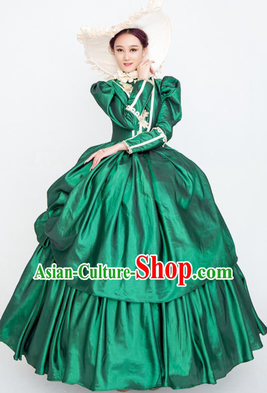 Custom Europe Noble Lady Clothing Western Vintage Full Dress Court Woman Fashion European Performance Green Dress
