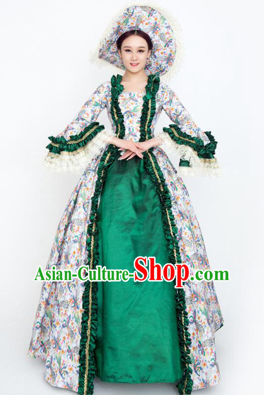 Custom European Performance Green Dress Europe Princess Clothing Western Vintage Full Dress Court Woman Fashion