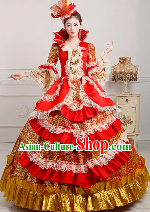 Custom European Woman Red Full Dress Western Vintage Fashion Middle Age Royal Countess Dress Europe Court Clothing