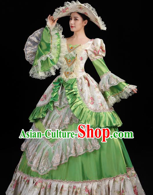Custom Europe Noble Lady Clothing European Medieval Green Full Dress Opera Performance Vintage Fashion Western Woman Catwalks Dress