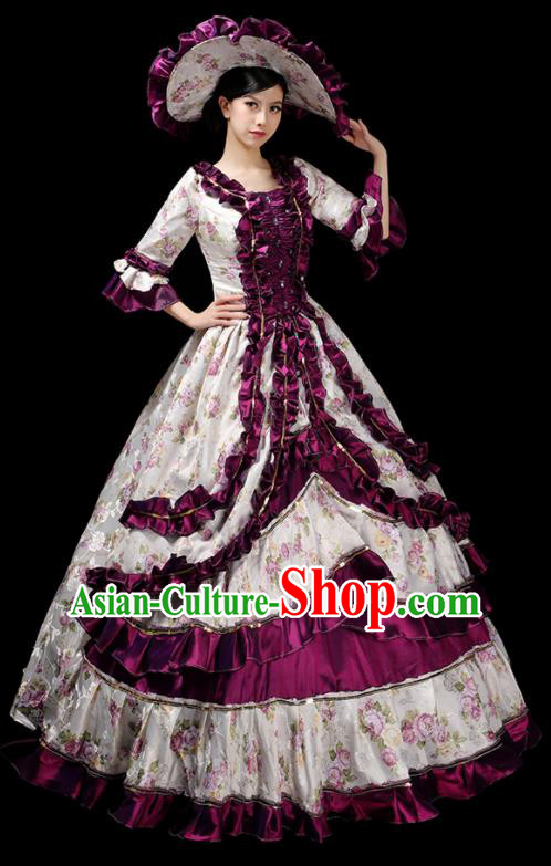 Custom Western Court Woman Purple Dress Europe Catwalks Clothing European Vintage Full Dress Opera Performance Fashion