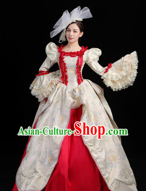Custom Europe Court Woman Clothing Catwalks Lace Sleeve Full Dress European Medieval Vintage Dress Western Opera Performance Fashion
