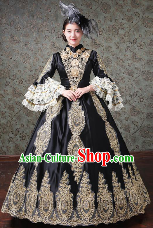 Custom Catwalks Black Full Dress European Court Woman Dress Western Vintage Fashion Europe Duchess Clothing