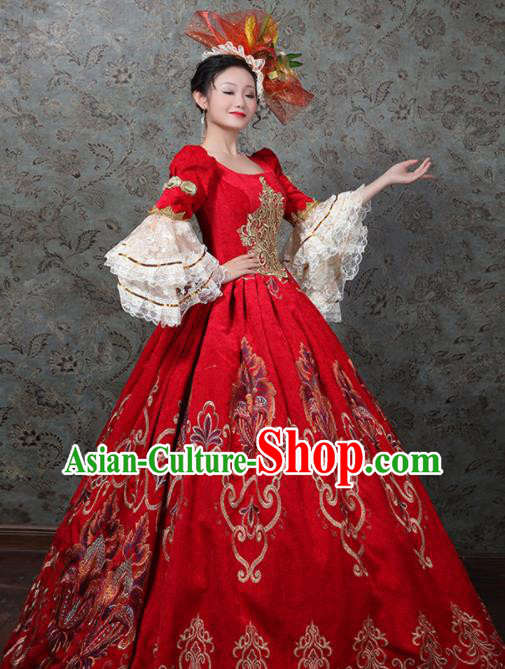 Custom Catwalks Full Dress European Queen Red Dress Western Vintage Fashion Europe Noble Woman Clothing