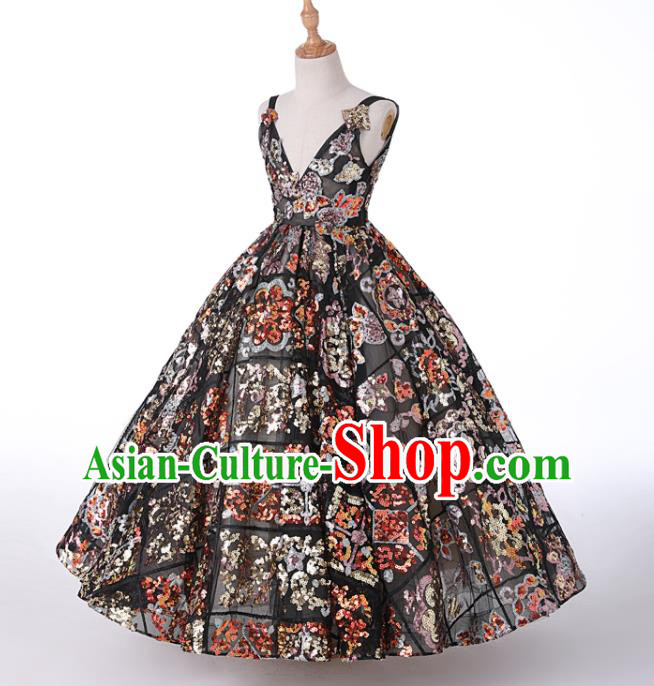 Top Girl Catwalks Baroque Black Evening Dress Christmas Princess Fashion Garment Children Stage Show Formal Clothing