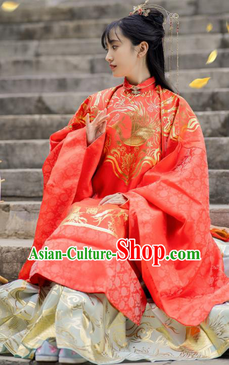 China Ming Dynasty Royal Princess Embroidered Garment Costumes Traditional Wedding Historical Clothing Ancient Bride Red Hanfu Dresses