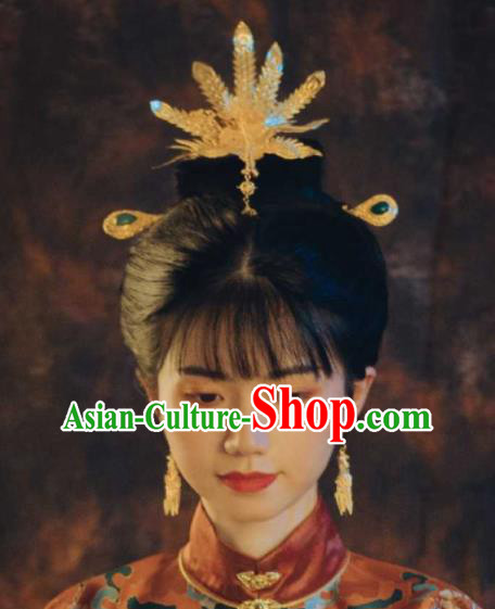Chinese Handmade Ming Dynasty Headpiece Traditional Wedding Hair Accessories Ancient Princess Gilding Phoenix Hairpin Classical Tassel Hair Crown
