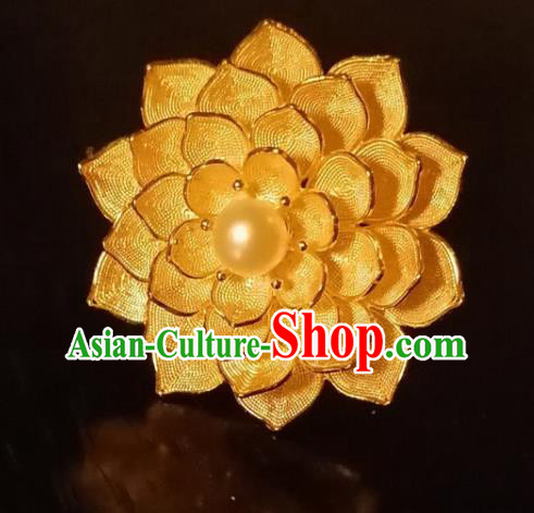 Chinese Classical Pearl Hair Stick Handmade Ming Dynasty Headpiece Traditional Wedding Hair Accessories Ancient Princess Gilding Peony Hairpin