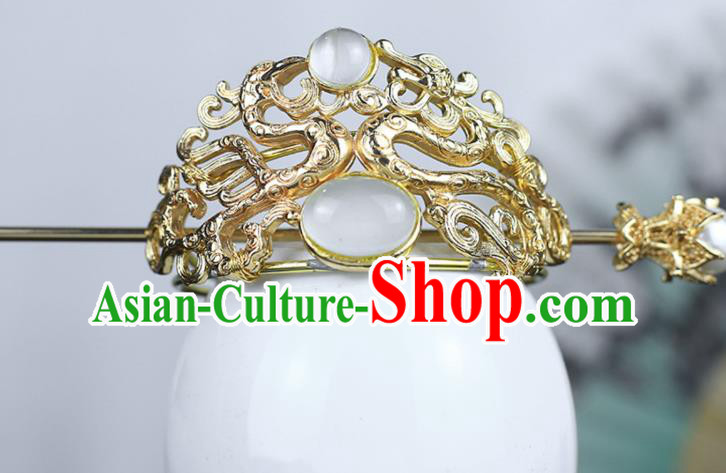 China Ancient King Hairdo Crown Classical Hanfu Headpieces Handmade Hair Accessories Traditional Ming Dynasty Swordsman Hairpin