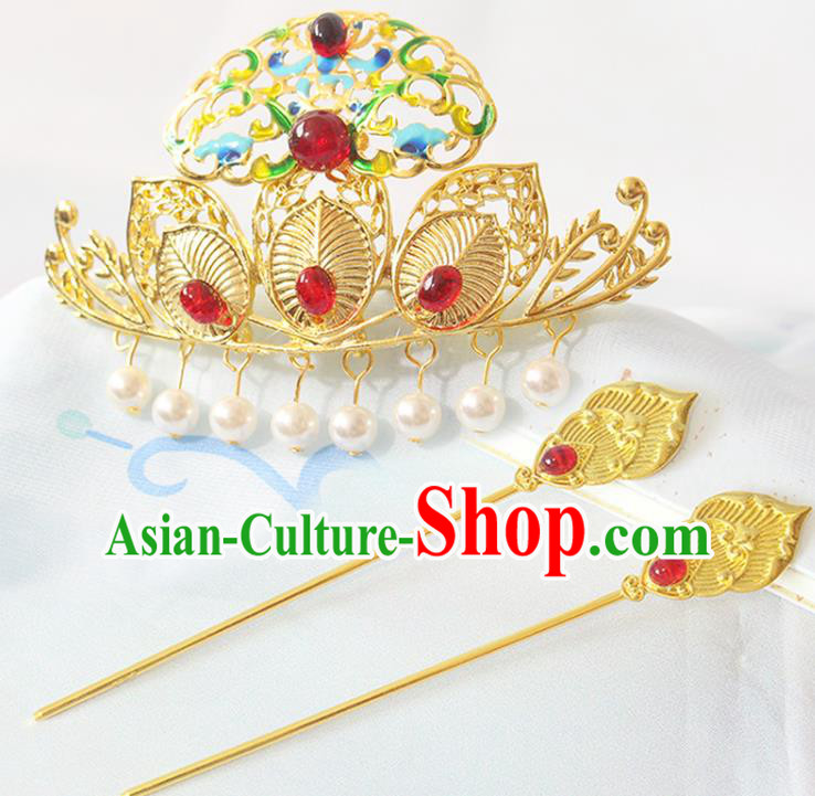Chinese Ancient Princess Hair Crown Classical Wedding Hairpin Handmade Ming Dynasty Headpieces Traditional Hanfu Hair Accessories