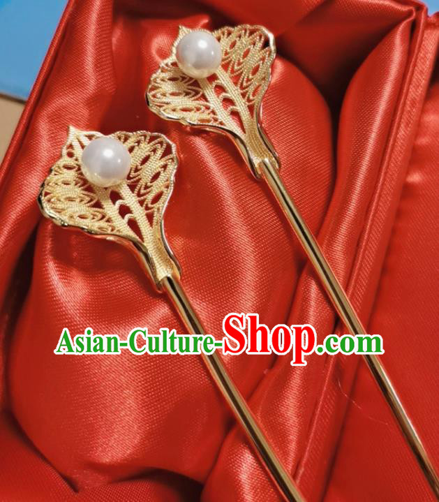 Chinese Traditional Hanfu Hair Accessories Ancient Princess Gilding Hairpin Classical Wedding Pearl Hair Stick Handmade Ming Dynasty Headpiece