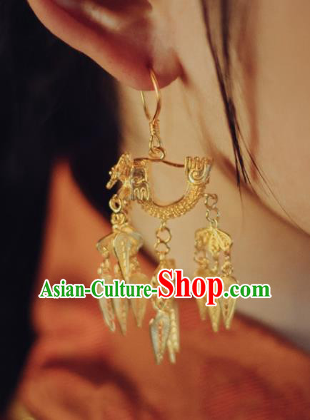 Handmade China Wedding Golden Dragon Boat Earrings Classical Gilding Ear Accessories Ming Dynasty Silver Ear Jewelry