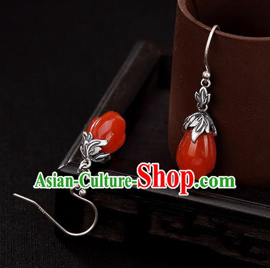 Handmade China Classical Silver Ear Accessories Cheongsam Ear Jewelry Wedding Agate Mangnolia Earrings