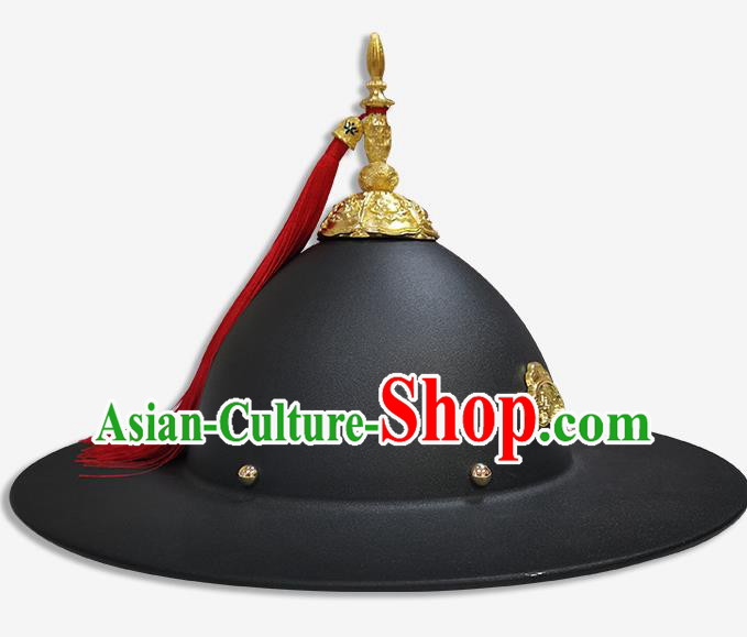 Chinese Traditional Fly Fish Cloth Headwear Ming Dynasty Imperial Guard Hat Ancient Swordsman Saucer Helmet