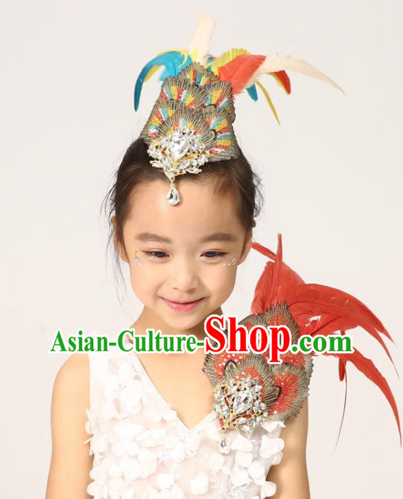 Professional Girl Stage Performance Colorful Feather Hair Crown Classical Dance Hair Accessories Peacock Dance Hair Stick