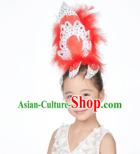 Professional Folk Dance Red Feather Headdress Girl Stage Performance Hair Crown Ballet Dance Hair Accessories