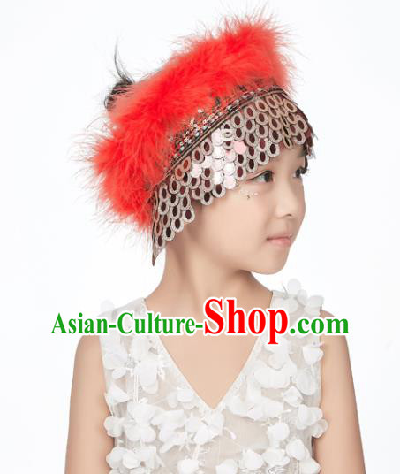 Professional China Girl Stage Performance Hair Crown Hui Nationality Dance Hair Accessories Xinjiang Ethnic Dance Red Feather Headdress