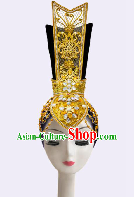 Handmade Chinese Flying Apsaras Dance Headpieces The Thousand-handed Goddess Stage Performance Wigs Chignon Classical Dance Hair Accessories