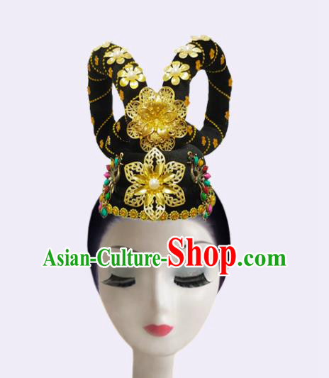 Handmade Chinese Classical Dance Fairy Hair Accessories Stage Performance Hairpieces Woman Flying Apsaras Dance Wigs Chignon