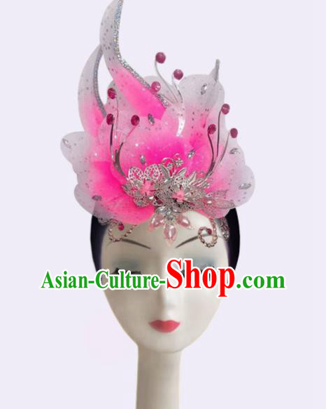 China Spring Festival Gala Opening Dance Hair Accessories Folk Dance Headdress Yangko Dance Pink Flower Hair Crown