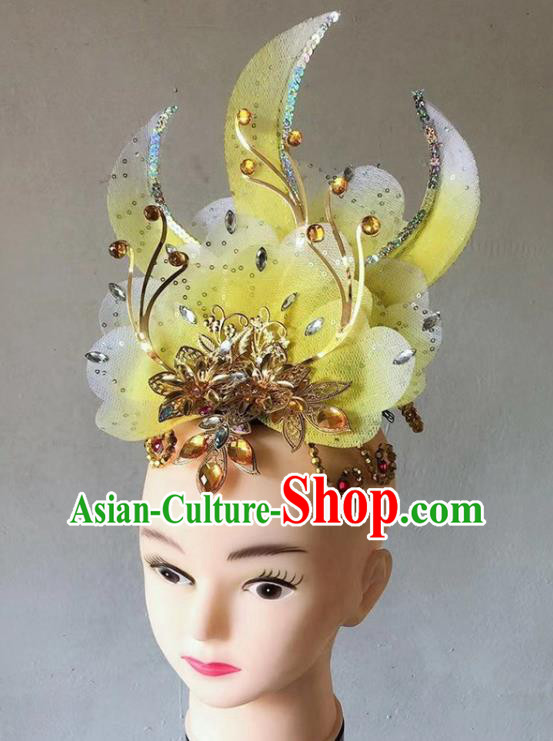 China Yangko Dance Yellow Flower Hair Crown Spring Festival Gala Opening Dance Hair Accessories Folk Dance Headdress