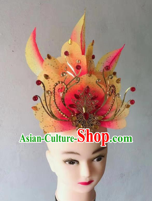 China Folk Dance Headdress Yangko Dance Orange Flower Hair Crown Spring Festival Gala Opening Dance Hair Accessories