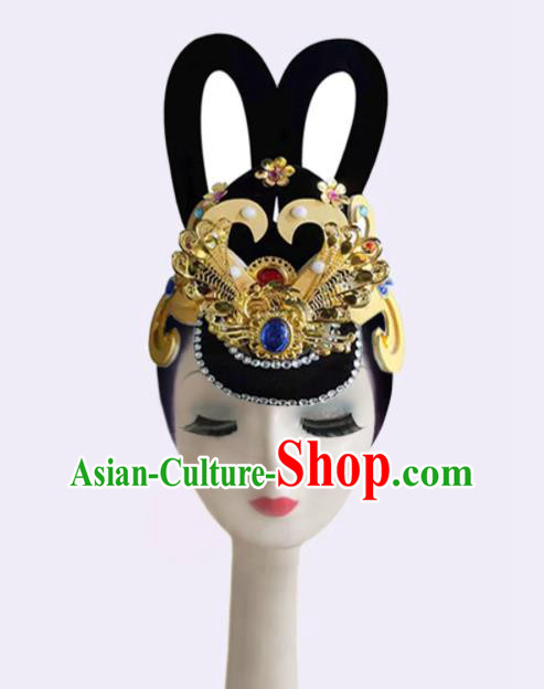 Handmade Chinese Classical Dance Wigs Chignon Dunhuang Flying Apsaras Dance Hair Accessories Fairy Dance Hairpieces