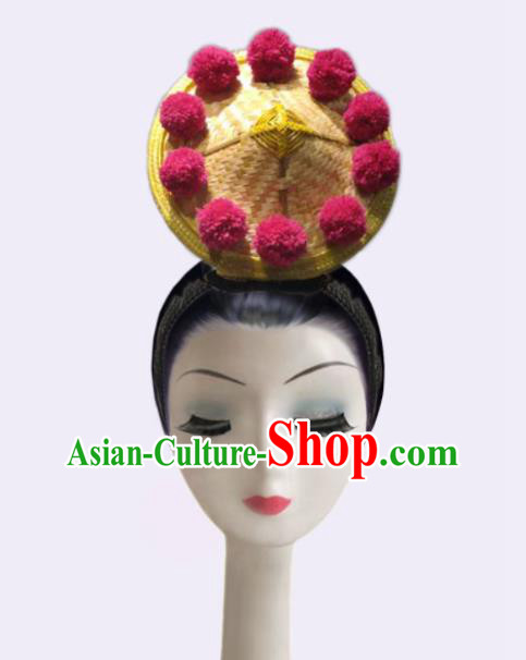 China Classical Dance Headdress Stage Performance Hat Yunnan Dai Ethnic Drum Dance Hair Accessories