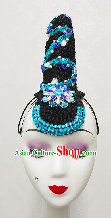 Chinese Spring Festival Gala Stage Performance Hair Accessories Hanfu Dance Hairpieces Woman Classical Dance Wigs Chignon