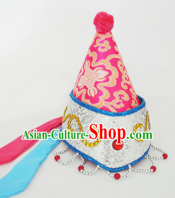 Chinese Mongol Nationality Girl Dance Pink Hat Ethnic Performance Headdress Mongolian Minority Children Headwear