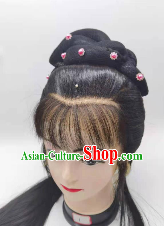 Chinese Peking Opera Hua Tan Hairpieces Ancient Fairy Princess Headdress Beijing Opera Actress Front Lace Wigs Headwear