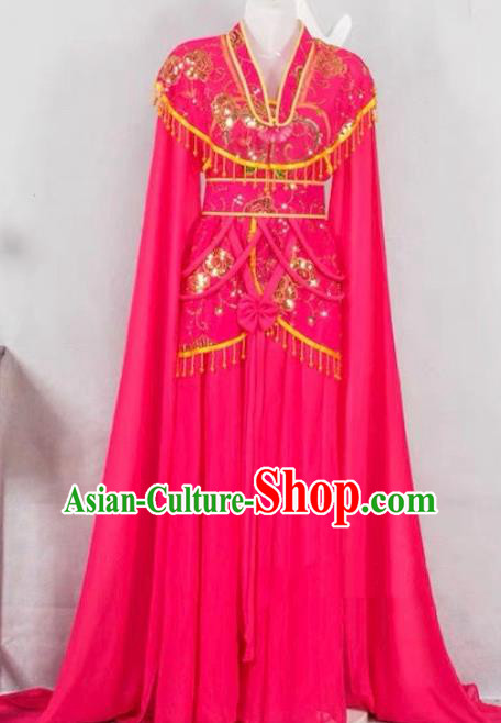 China Peking Opera Hua Tan Costume Beijing Opera Actress Rosy Water Sleeve Dress Huangmei Opera Diva Garment Ancient Fairy Clothing