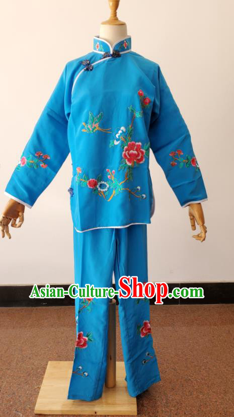 China Beijing Opera Xiaodan Costumes Huangmei Opera Maid Lady Blue Uniforms Ancient Village Girl Clothing Peking Opera Country Woman Dress